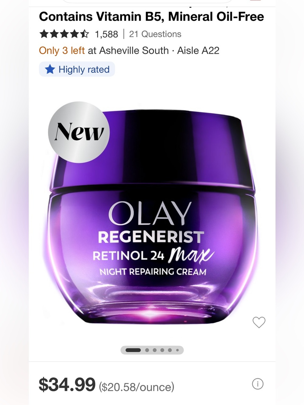 OLAY Regenerist Retinol 24 Max Night Repairing Cream - Purple